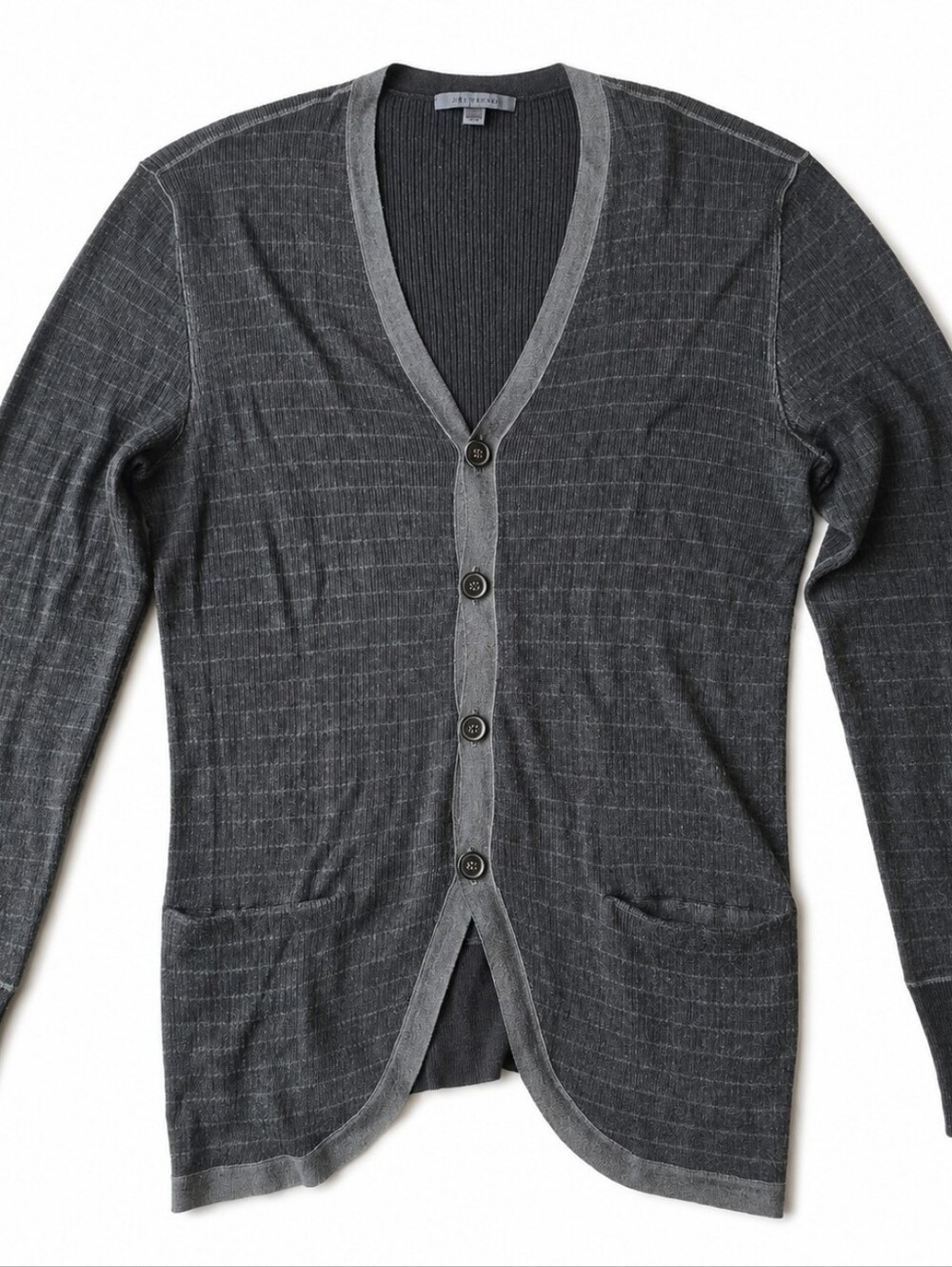 John Varvatos Artisan Silk Cashmere Black Button Crew Cardigan Sweater Mens L